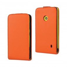Nokia Lumia 520 - Genuine Leather Up Down Flip Protective Phone Cover Case - Orange